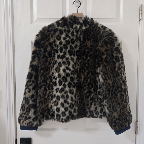 Harvey Faircloth Leopard Printed Faux Fur Denim Bomber Jacket Size M - Picture 6 of 6